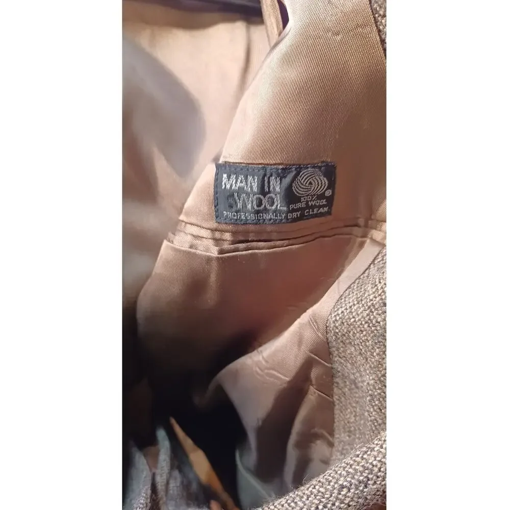 VTG 60s/70s Becca Wool Tweed Jacket Large Brown Coat with Fur Collar - Picture 8 of 9